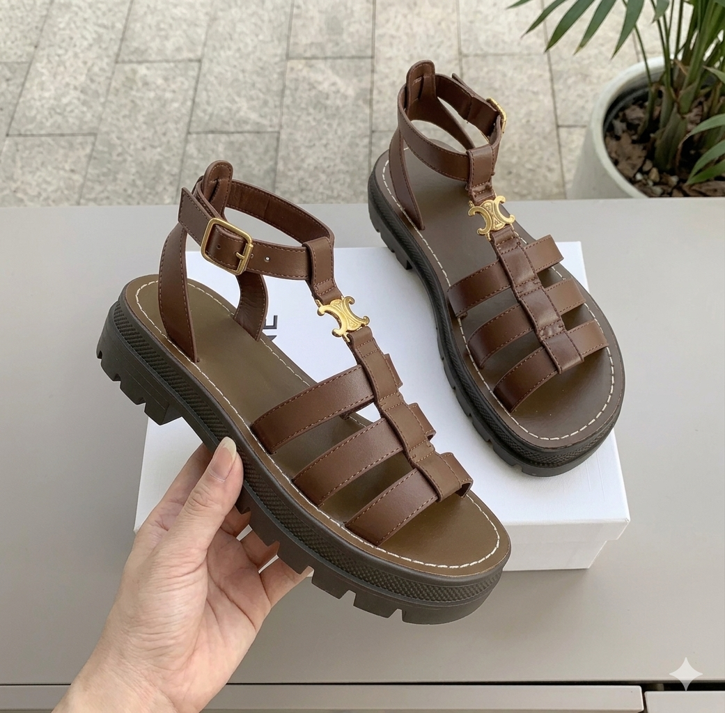 Women's Fisherman Sandals with Ankle Buckle Strap and Chunky Sole - Brown