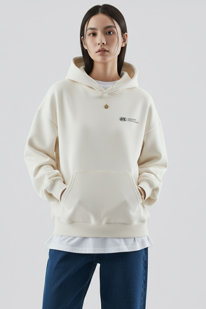 Women's Hoodie with Front Print and Relaxed Fit - White