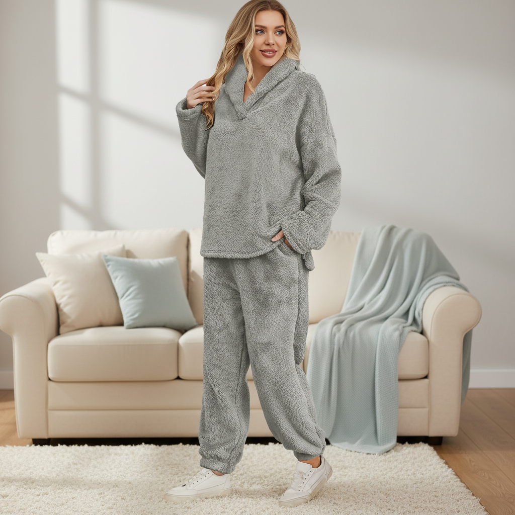 Women's Teddy Fleece Loungewear Set Hoodie and Trousers