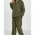 Women's Teddy Fleece Loungewear Set Hoodie and Trousers - Green