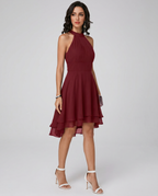Women's Halter Dress Sleeveless with Ruffle Hem and Flared Skirt - 4