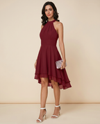 Women's Halter Dress Sleeveless with Ruffle Hem and Flared Skirt - 9