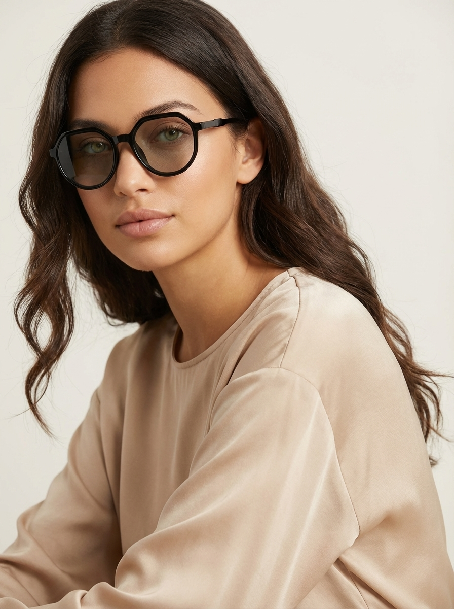 Women's Oversized Hexagon Sunglasses with Geometric Frame - 3
