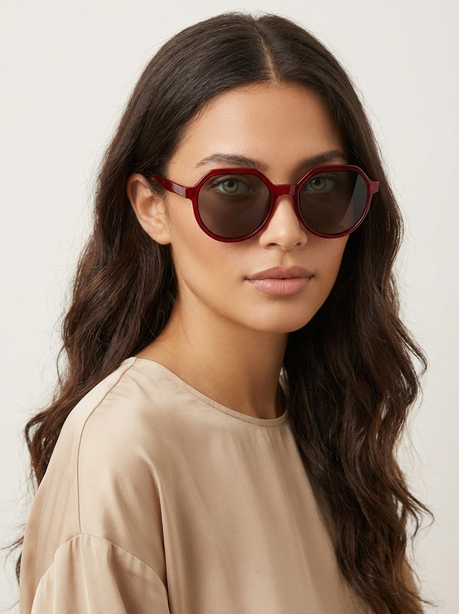 Women's Oversized Hexagon Sunglasses with Geometric Frame - 4