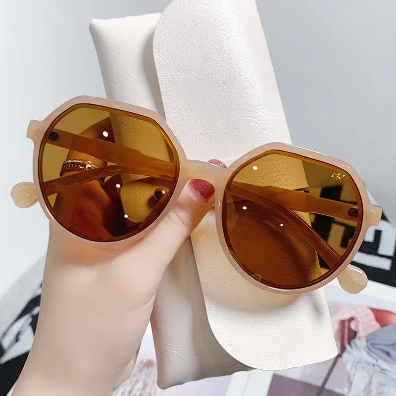 Women's Oversized Hexagon Sunglasses with Geometric Frame - Beige