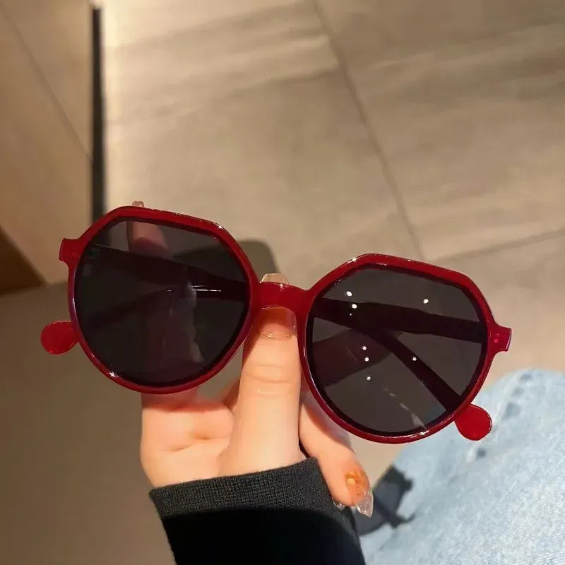 Women's Oversized Hexagon Sunglasses with Geometric Frame - Red