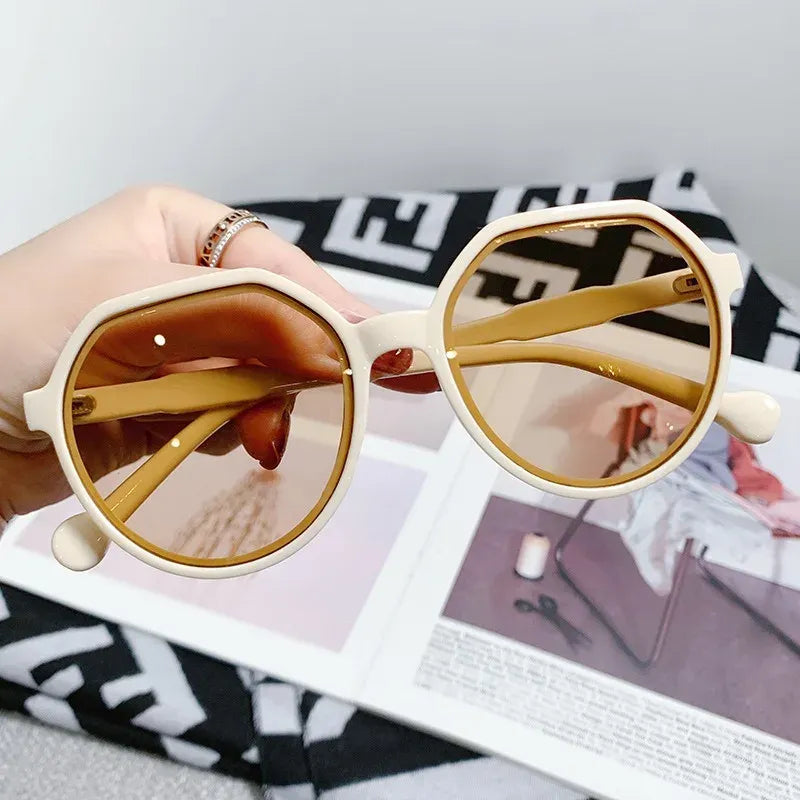 Women's Oversized Hexagon Sunglasses with Geometric Frame - White/Brown
