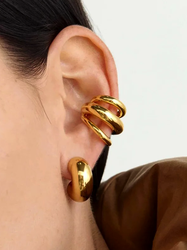 Chunky Ear Cuff with Three-Layer Design, No Piercing Needed - 2