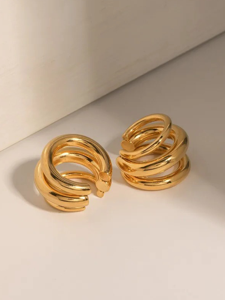 Chunky Ear Cuff with Three-Layer Design, No Piercing Needed - 4