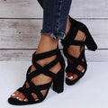 Women's Strappy Block Heel Sandals Open Toe - Black