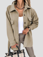 Women's Longline Button-Front Jacket with Collar and Chest Pockets - 2