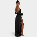 Women's One-Shoulder Maxi Dress with Pleated Draping and Thigh Split - 12