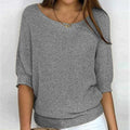 Women's Oversized Crew Neck Jumper with Textured Knit - Grey