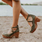 Women's Closed-Toe Wedge Heels with Crossover Ankle Strap - 4