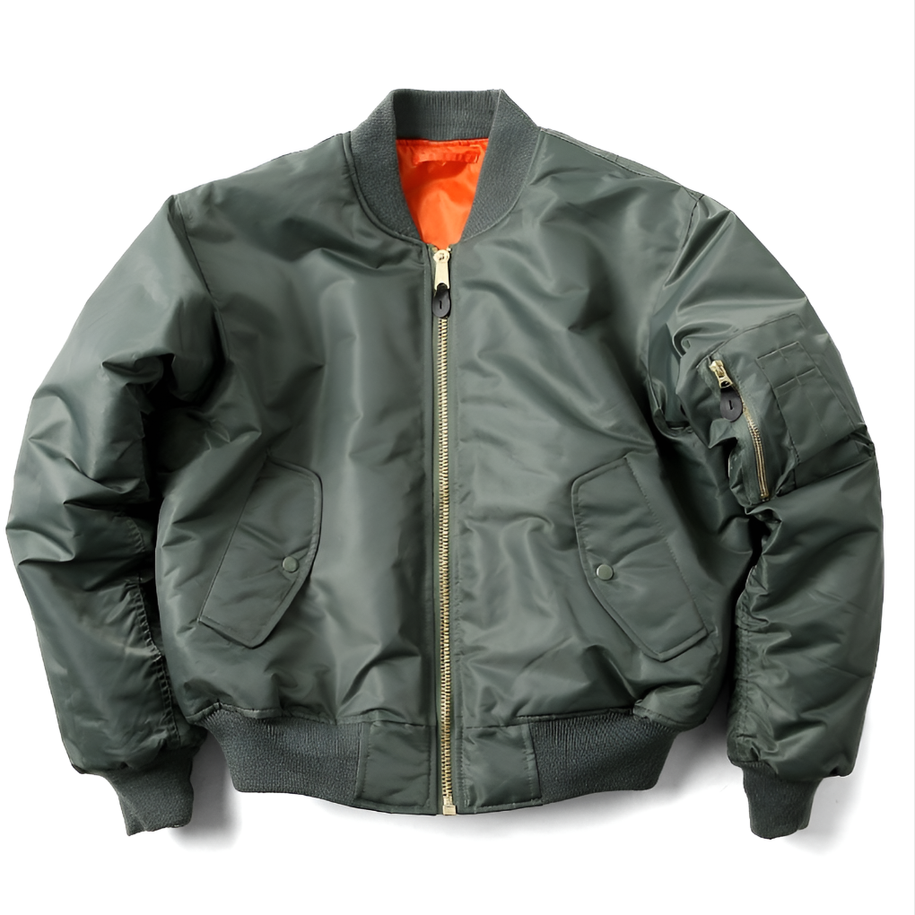 Unisex Bomber Jacket with Ribbed Trims and Zip Front - Green