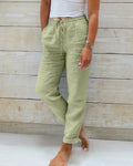 Women's Wide-Leg Trousers with Drawstring Waist and Relaxed Fit - Green