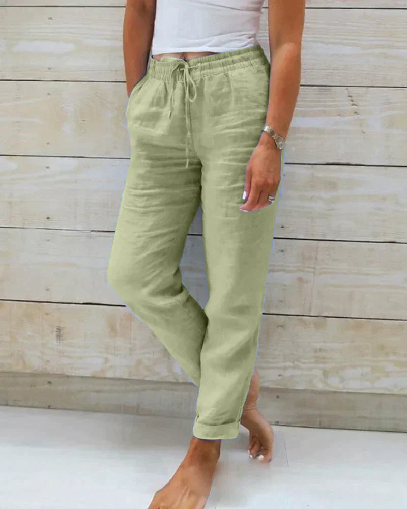 Women's Wide-Leg Trousers with Drawstring Waist and Relaxed Fit - Green