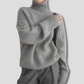 Women's Turtleneck Relaxed Fit Jumper with Ribbed Cuffs - Grey