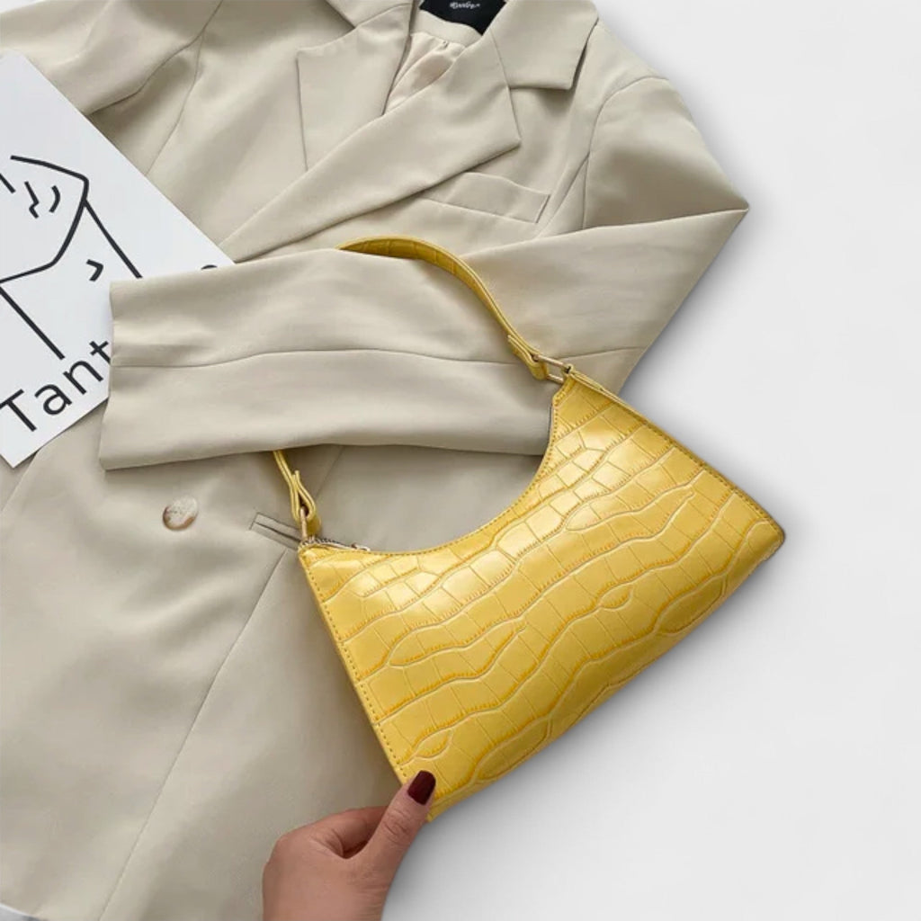 Women's Shoulder Bag with Croc-Effect Finish and Top Handle - Yellow