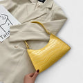 Women's Shoulder Bag with Croc-Effect Finish and Top Handle - Yellow