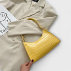 Women's Shoulder Bag with Croc-Effect Finish and Top Handle - Yellow