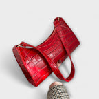 Women's Shoulder Bag with Croc-Effect Finish and Top Handle - 2