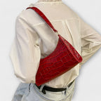 Women's Shoulder Bag with Croc-Effect Finish and Top Handle - 4