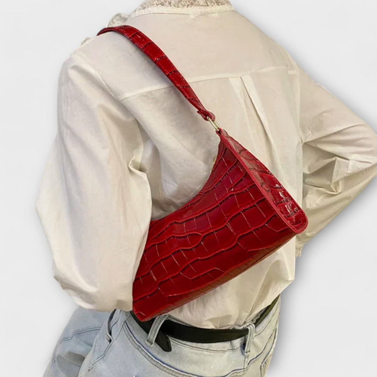 Women's Shoulder Bag with Croc-Effect Finish and Top Handle - 4