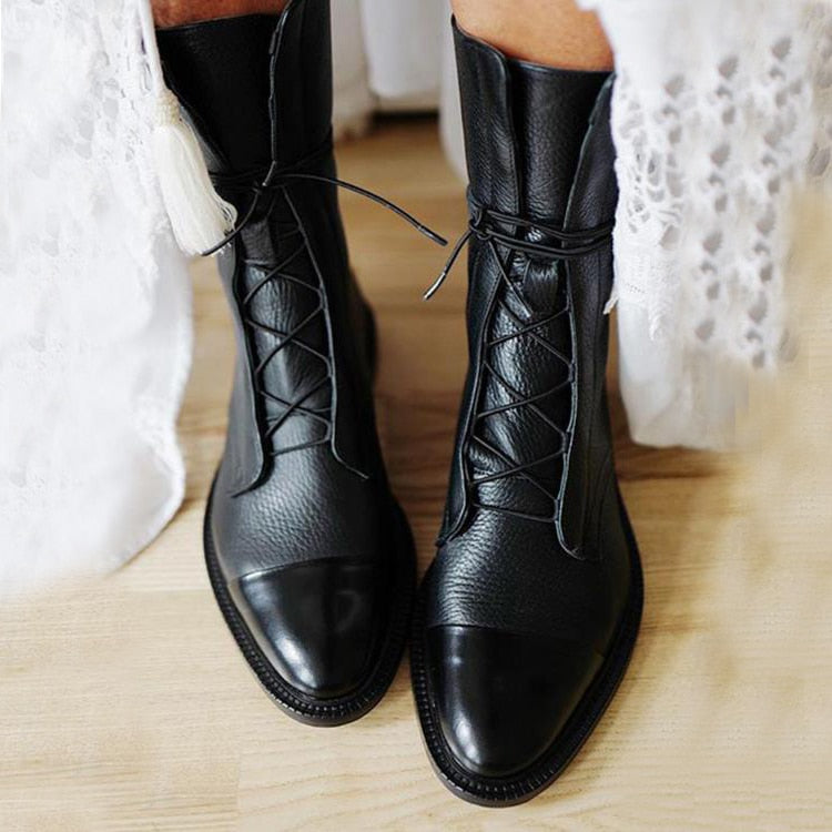 Women's Lace-Up Ankle Boots with Round Toe - 3