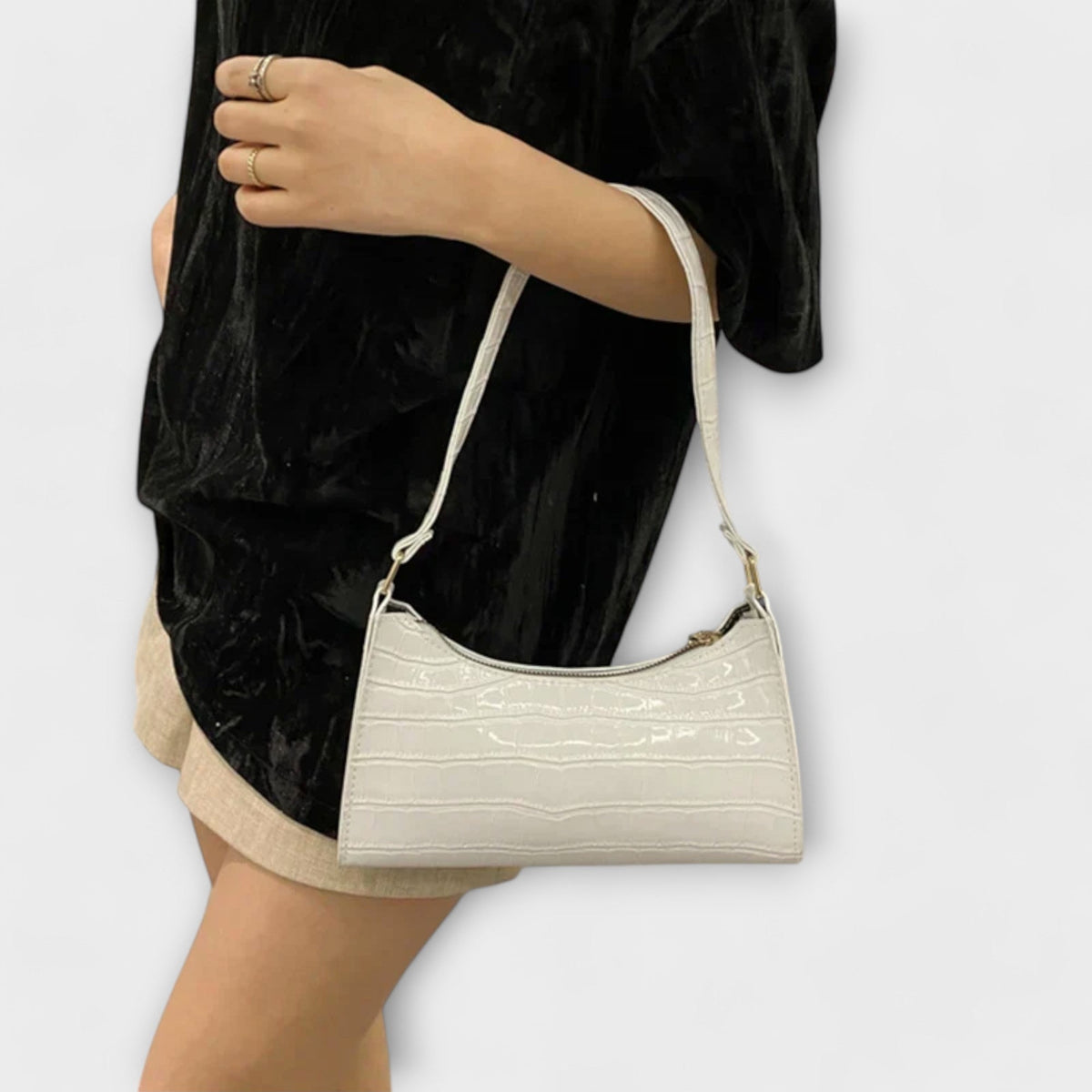 Women's Shoulder Bag with Croc-Effect Finish and Top Handle - 3