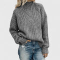Women's Jumper Cable Knit with Mock Neck - Grey
