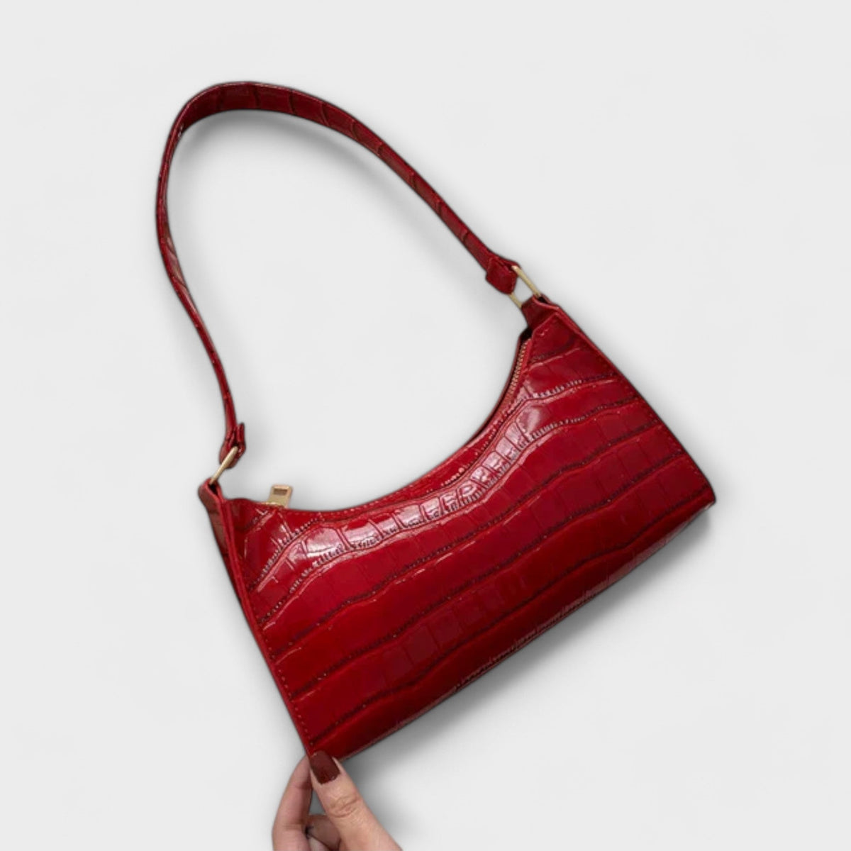 Women's Shoulder Bag with Croc-Effect Finish and Top Handle - 10