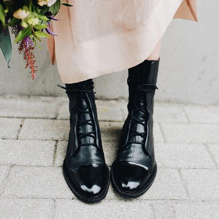 Women's Lace-Up Ankle Boots with Round Toe - 7