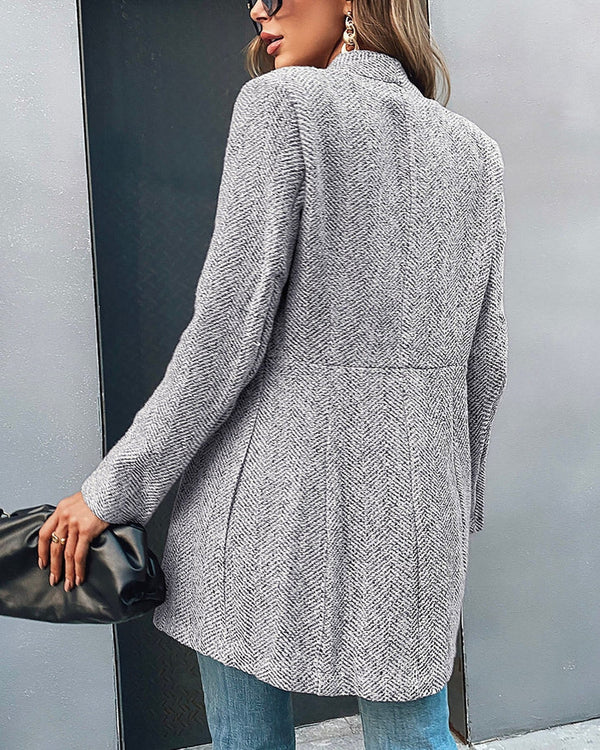Women's Longline Blazer with Notch Lapel and Open Front - 2