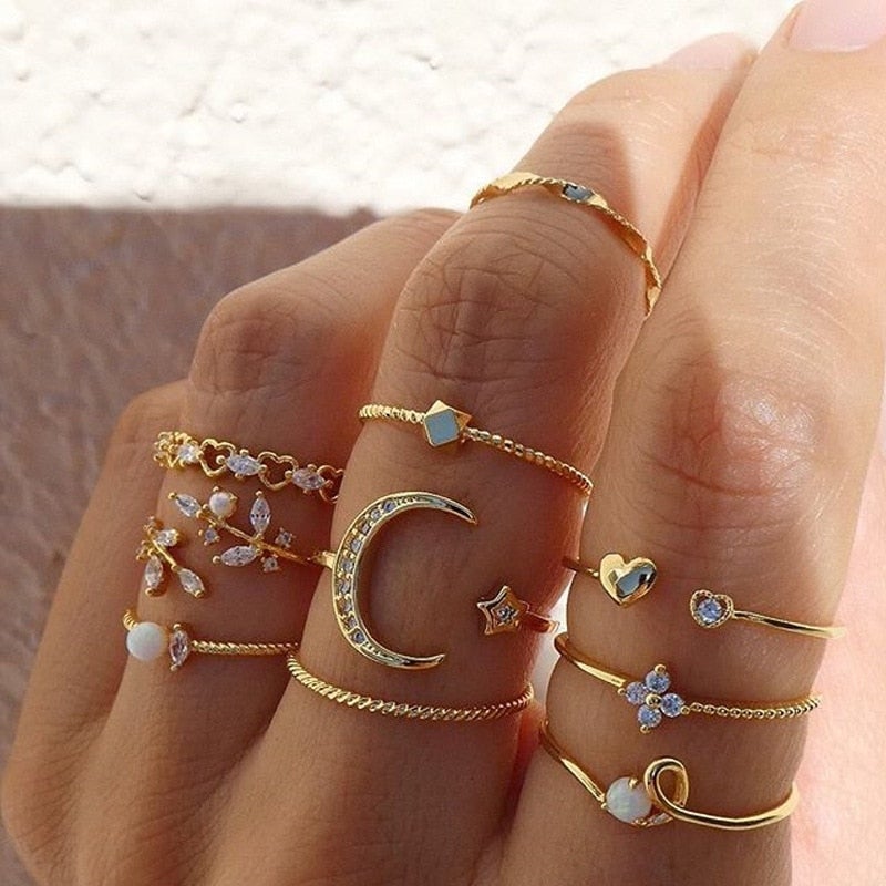 Women's Stacking Ring Set with Boho Charm Details - 2