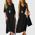 Women's Two-Piece Set Relaxed Top with Maxi Skirt - Black
