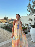 Women's Floral Halter Neck Maxi Dress with Flowing A-Line Silhouette - 4