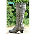 Women's Knee-High Boots with Lace Trim and Block Heel - Grey