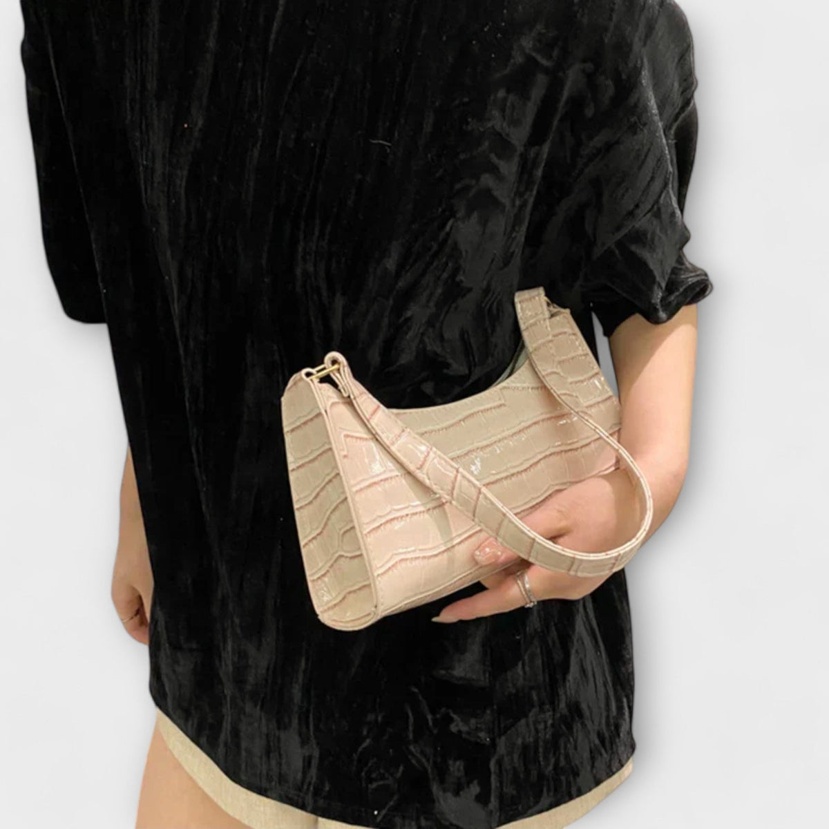 Women's Shoulder Bag with Croc-Effect Finish and Top Handle