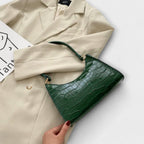 Women's Shoulder Bag with Croc-Effect Finish and Top Handle - Green