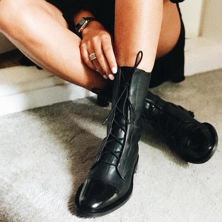 Women's Lace-Up Ankle Boots with Round Toe - 2