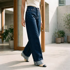 Women's High-Waisted Wide-Leg Jeans with Folded Cuffs - 3