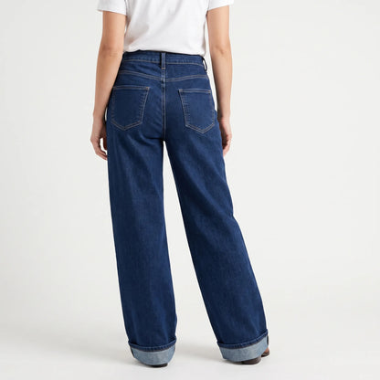 Women's High-Waisted Wide-Leg Jeans with Folded Cuffs - 4