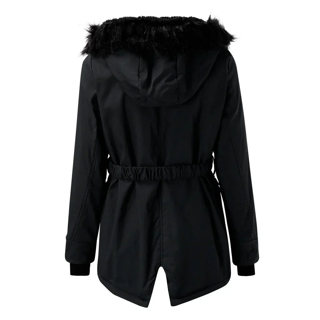 Women's Long Padded Winter Coat with Hood - 3