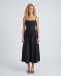 Women's Midi Dress Sleeveless with Low Open Back and A-Line Skirt - Black