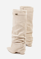 Women's Slouch Boots with Pointed Toe and Low Heel - 13