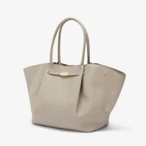 Women's Structured Tote Bag with Gold-Tone Clasp - Taupe