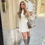Women's Ribbed Mini Dress with Long Sleeves - 5