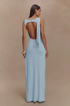 Women's Sleeveless Bodycon Maxi Dress with Ruched Detail and Boat Neck - 5