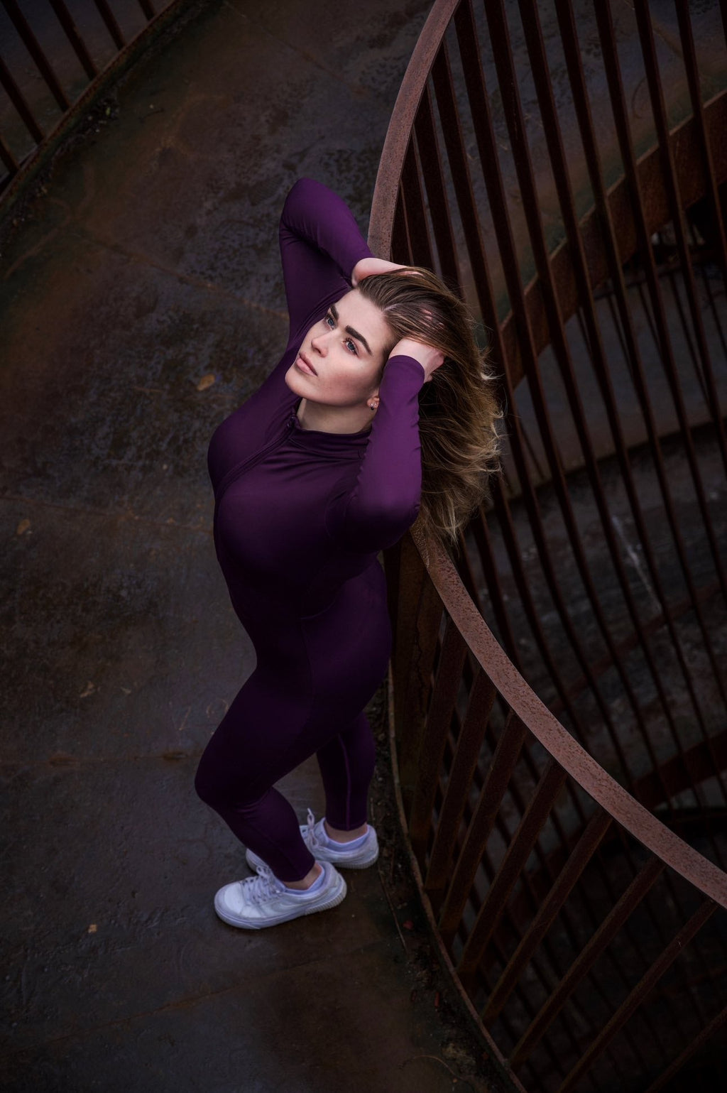 Women's Fleece Lined Jumpsuit with Zip Neckline and Long Sleeves - 8